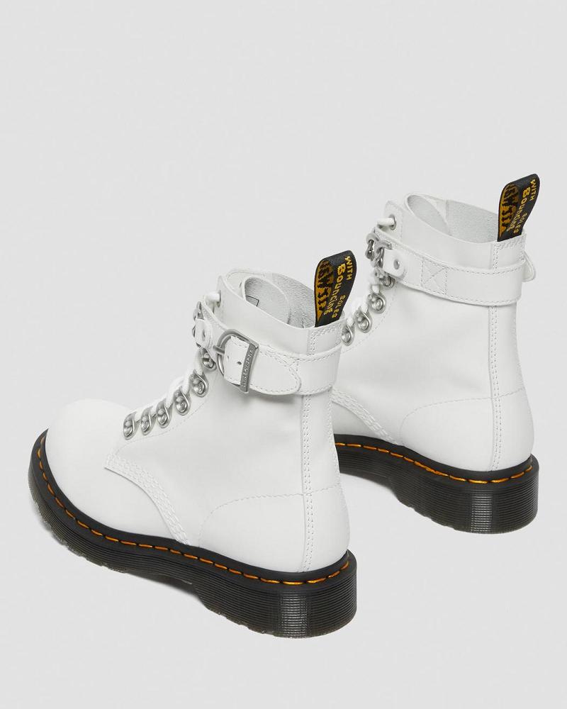 Dr Martens 1460 Pascal Chain Læder Snørestøvler Dame Hvide | DK 180GSO